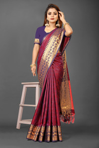 WINKLECART Embellished Dharmavaram Cotton Silk Saree
