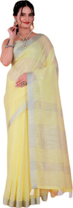 NEGRONI Solid/Plain Daily Wear Linen Saree