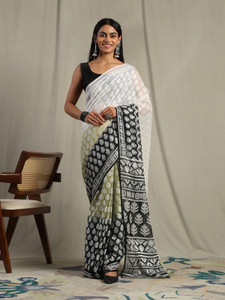 GARDEN VARELI Floral Print Bollywood Brasso Saree