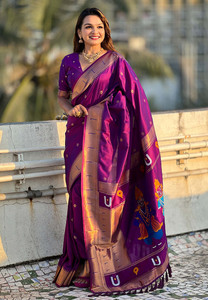 SWORNOF Woven Paithani Pure Silk Saree