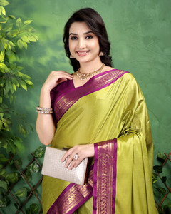 Octa Apparel Solid/Plain, Striped Banarasi Cotton Silk Saree