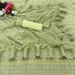 KRUBUX Applique Bollywood Lycra Blend Saree