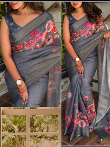 nirave fashion Floral Print Bollywood Silk Blend Saree