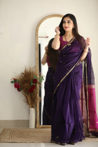 ASHTARANI Solid/Plain Banarasi Silk Blend Saree