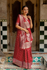 SUBHAM Woven, Embellished Banarasi Silk Blend Saree