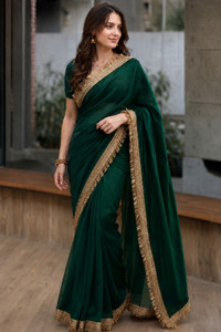 Glamour Hub Embroidered Kasavu Satin, Silk Blend Saree