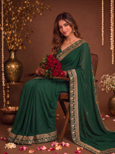 FabDaisy Solid/Plain Bollywood Lycra Blend Saree
