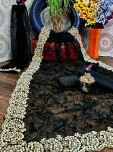 SkyFlock Embroidered, Embellished Bollywood Net Saree