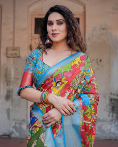 ALMAARI FASHION Digital Print Kalamkari Silk Blend Saree