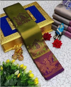 Pionex Woven Kanjivaram Art Silk, Jacquard Saree