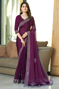 PinkEVE Embroidered, Embellished Bollywood Chiffon Saree