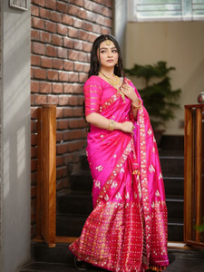 VM Selling Hub Printed Mekhela Chador Silk Blend Saree