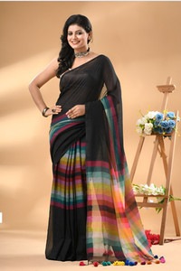 ROONG DHAGAA Checkered Handloom Pure Cotton Saree