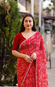 vdc प्रिंटेड बांधनी शिफॉन साड़ी