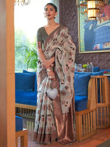 Navanari Embellished, Printed, Self Design, Woven, Blocked Printed Daily Wear Organza, Jacquard Saree