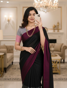 Magneitta Floral Print, Geometric Print, Printed, Striped, Woven Banarasi Chiffon, Georgette Saree