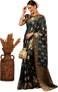SHRIMAY Floral Print Bollywood Net, Organza Saree
