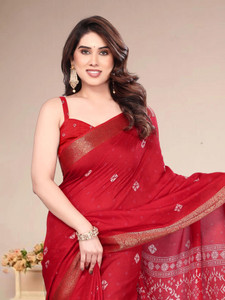 BilloRani Printed Bandhani Silk Blend Saree