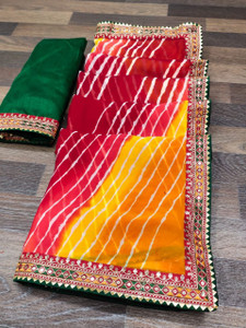 ASTEYAM Printed Leheria Georgette Saree