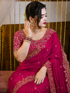 Pionex fab Embellished Bollywood Satin Saree