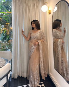 PRATYAMFASHION Embellished, Embroidered Bollywood Net Saree