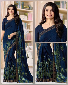 DIKONA DESIGNER Printed, Self Design, Digital Print, Embroidered, Floral Print, Solid/Plain Daily Wear Georgette, Chiffon Saree