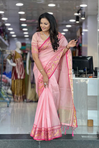 aaravtrendz Applique Kota Doria Cotton Silk Saree