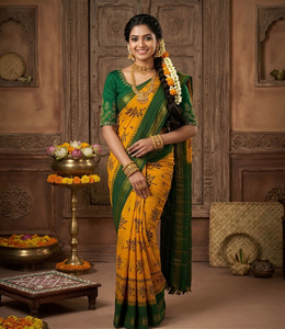LiaSri Printed, Floral Print Handloom Pure Cotton Saree