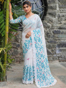 Drujha Printed Kantha Cotton Linen Saree