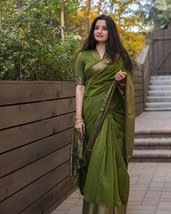 WOMENELEGENCE Woven Banarasi Cotton Silk Saree