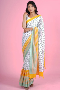 Arpita Fashion Color Block, Digital Print Bollywood Cotton Linen Saree