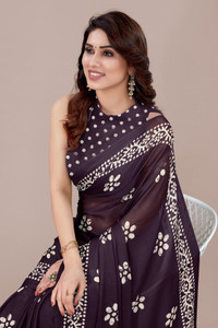 MIRCHI FASHION Printed, Blocked Printed Hand Batik Chiffon, Georgette Saree