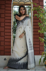MJ TRENDZ Woven, Self Design Jamdani Cotton Blend Saree