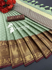 AVANTIKA FASHION Printed, Temple Border, Woven, Embellished, Solid/Plain Banarasi Art Silk, Cotton Silk Saree
