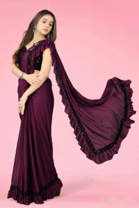 VRAJTEX FAB एम्बेलिश्ड बॉलीवुड लाइक्रा ब्लेंड साड़ी
