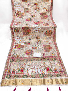 GHODTEXTILE बुना हुआ कांजीवरम सेमी-पश्मीना, प्योर सिल्क साड़ी