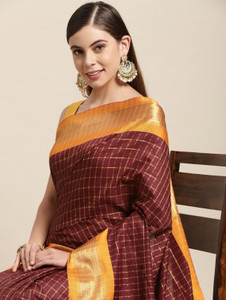Vleez Checkered Ilkal Jute Silk Saree