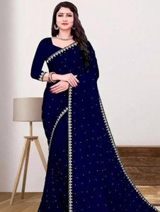 YASHIKA Solid/Plain Bollywood Lycra Blend Saree