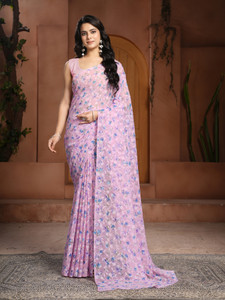 GARDEN VARELI Floral Print Bollywood Brasso Saree