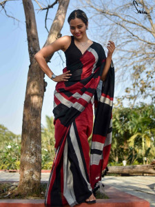 SRIJITA SAREE CENTER Color Block Handloom Cotton Blend Saree