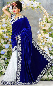 Anugrah Textile Embroidered Banarasi Net, Velvet Saree