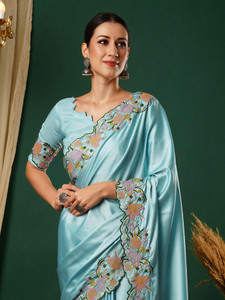 Samah Embroidered, Dyed Bollywood Satin Saree