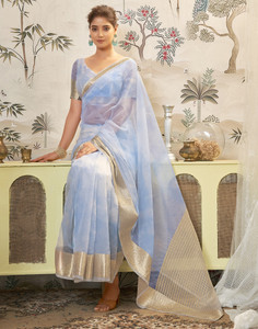 Samah Printed, Woven, Embellished Banarasi Organza Saree