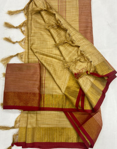 KanjiQueen Woven, Self Design, Solid/Plain Banarasi Cotton Blend, Pure Silk Saree