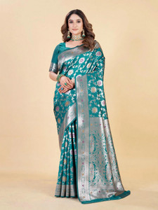 ETHNICHITZ Embellished, Color Block, Self Design, Woven Kanjivaram Art Silk, Silk Blend Saree