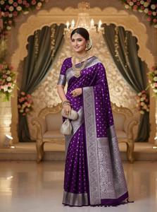 erika Woven, Applique, Embellished, Paisley, Self Design Banarasi Pure Silk, Art Silk Saree