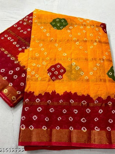 KRISHNA NX Printed Bandhani Pure Cotton Saree