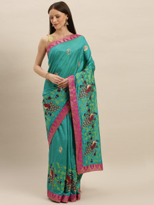 Hemovia Embroidered Bollywood Silk Blend, Satin Saree