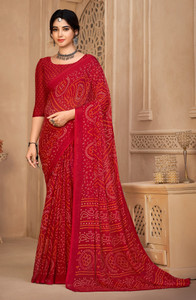 Durga Emporio Printed Bandhani Chiffon Saree