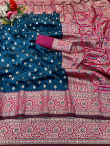 KanjiQueen Woven Kanjivaram Silk Blend, Pure Silk Saree